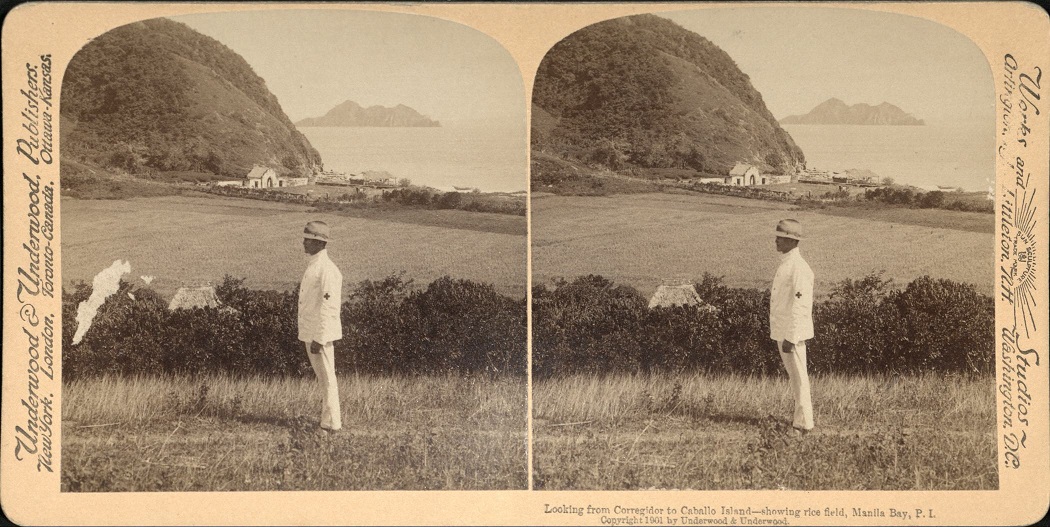 Looking from Corregidor to Caballo Island – showing rice field, Manila Bay, P. I.